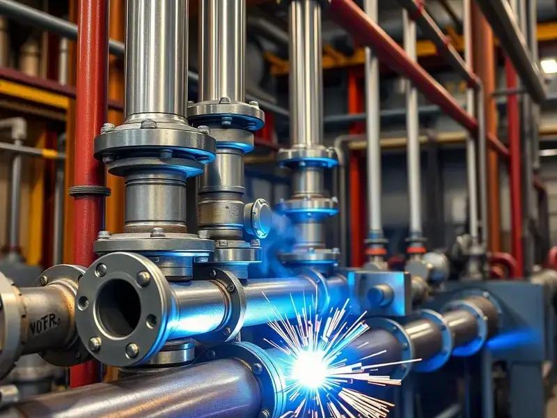 Industrial pipe welding system in manufacturing facility